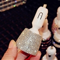 3.1A Rhinestones Dual USB Quick Car Charger Mobile Phone iPad Rotate Fast Charging Adapter - White