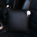 Beautiful Camellia Women Rhinestone Car Seat Lumbar Pillows PU Leather Square Cushions 1pcs - Black