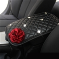 Beautiful Flower Women Rhinestone Car Armrest Pad PU Leather Armrest Cushions 1pcs - Black