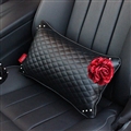 Beautiful Flower Women Rhinestone Car Seat Waist Pillows PU Leather Rectangle Cushions 1pcs - Black