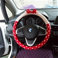 Car Interior Cute Bow Polka Dot Auto Steering Wheel Wrap Cover Velvet 15 Inch 38CM - Red Beige