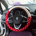 Car Interior Cute Case Polka Dot Auto Steering Wheel Wrap Cover Velvet 15 Inch 38CM - Red Beige
