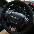 DIY Weaving Leather Car Steering Wheel Covers Hand-Stitched Knitted Universal 38CM - Black Blue