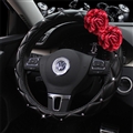 Diamond Pretty Flower PU Leather Vehicle Steering Wheel Covers 15 inch 38CM - Black