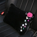 Fashion Diamond Camellia Plush Car Seat Arms Waist Pillows Support Lumbar Cushion 1pcs - Black Rose