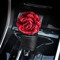 Floral 1pcs Crystal Car Gear Covers Leather Diamond Shift Cover Auto Interior Decro - Black