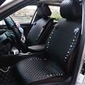 Flower Leather Car Seat Covers Punk Pearl Universal Auto Cushion 5 Seat Vehicle Sets - Black