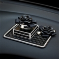 Luxury Crystal Camellia Car Anti Slip Mat Non-slip Sticky Silica Gel Pad Car Perfume Block Styling - Black