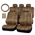 Luxury Leopard Print Car Seat Cover Universal Fit Seat Belt Pads Steering Wheel Cover Protector - Gold