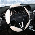 Nice Luxury Diamond Genuine Wool With Rabbit Fur Auto Steering Wheel Covers 15 inch 38CM - White