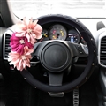 Pink Flower Rhinestone PU Leather Automobile Steering Wheel Covers 15 inch 38CM - Black