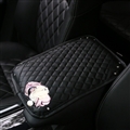 Pretty Flower Women Rhinestone Car Armrest Pad PU Leather Armrest Cushions 1pcs - Black