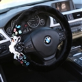 Top Crytsal Plush Car Steering Wheel Covers Pearl Camellia for Women 15 inch 38CM - Black