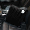 Winter Diamond Plush Car Lumbar Pillow Woman Universal Camellia Support 1pcs - Black White