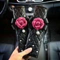 2pcs Auto Safety Seat Belt Covers Women Creative Pearl Camellia Leather Shoulder Pads - Black