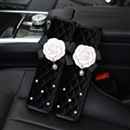 2pcs Car Safety Seat Belt Covers Women Creative Pearl Camellia Plush Shoulder Pads - Black