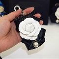 Beautiful Cute Camellia Universal Pearl Leather Auto Key Bags Key Chain - Black