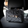 Black Camellia Leather Auto Tissue Box Holder Case Auto Seat Back Hanging Tissue Bag - Black