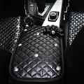 Black Camellia Women Rhinestone Car Armrest Pad PU Leather Armrest Cushions 1pcs - Black
