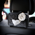Camellia Leather Auto Tissue Box Holder Case Auto Seat Back Hanging Tissue Bag - Black