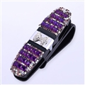 Crystal Bow Fastener Clip Sun Visor Sunglasses Women Diamond Decorative Card Ticket Clip Holder - Purple