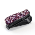 Crystal Car Fastener Clip Sun Visor Sunglasses Women Diamond Decorative Card Ticket Clip Holder - Purple