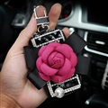Elegant Beautiful Camellia Universal Bling Leather Auto Key Bags Key Chain - Black