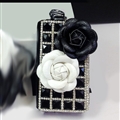 Elegant Cute Camellia Universal Bling Leather Auto Key Bags Key Chain - Black