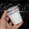 Portable Car Ashtray with Led Light Crystal Bling Bling Car Ash Tray Storage Cup Holder for Girls Woman - White