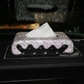 Pretty Bling Leather Auto Tissue Paper Box Holder Case Seat Back Nice Tissue Bag - White