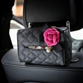 Rose Camellia Leather Auto Tissue Box Holder Case Auto Seat Back Hanging Tissue Bag - Black