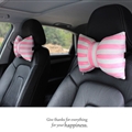 Stripe Bowknot Auto Headrest Plush Car Neck Pillow Four Seasons General for Women - Pink