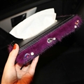 Top Grade Diamond Leather Car Tissue Paper Box Case Purple Plush Crystal For Office Home Decor - Black