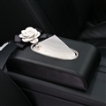 White Camellia Bling Leather Car Tissue Paper Box Holder Case Seat Back Good Tissue Bag - Black