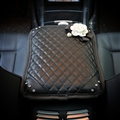 White Camellia Women Rhinestone Auto Armrest Pad PU Leather Armrest Cushions 1pcs - Black