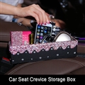 Beautiful 1pcs Crystal Car Storage Bucket Leather Storage Box Diamond Auto Storage Bag - Black Pink