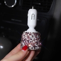 3.1A Rhinestones Dual USB Quick Car Charger Mobile Phone iPad Rotate Fast Charging Adapter - Purple