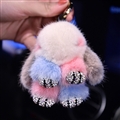 Cute Cartoon Rabbit Fur Diamond Crystal Pom Pom Keychain Handbag Car Keyring Fluffy Mink Fur Key Pendant - Colorful