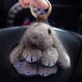 Cute Cartoon Rabbit Fur Diamond Crystal Pom Pom Keychain Handbag Car Keyring Fluffy Mink Fur Key Pendant - Grey
