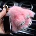 Cute Cartoon Rabbit Fur Diamond Crystal Pom Pom Keychain Handbag Car Keyring Fluffy Mink Fur Key Pendant - Pink