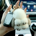 Cute Cartoon Rabbit Fur Diamond Crystal Pom Pom Keychain Handbag Car Keyring Fluffy Mink Fur Key Pendant - White Grey