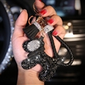 Dog Tassels Cow Leather Diamond Crystal Car Keychain Handbag Car Keyring Key Pendant - Black