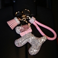 Dog Tassels Cow Leather Diamond Crystal Car Keychain Handbag Car Keyring Key Pendant - Pink