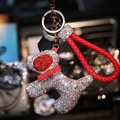 Dog Tassels Cow Leather Diamond Crystal Car Keychain Handbag Car Keyring Key Pendant - Red