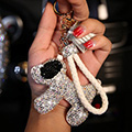 Dog Tassels Cow Leather Diamond Crystal Car Keychain Handbag Car Keyring Key Pendant - White