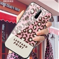 Lanyard Leopard Print Mirror Surface Silicone Glass Covers Protective Back Cases For OnePlus 7 - Pink