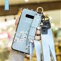 Lanyard Flower Silica Gel Shell TPU Shield Back Soft Cases Skin Covers for Samsung Galaxy S10 Plus S10+ - Blue