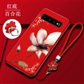 Lily Flower Matte Silica Gel Shell TPU Shield Back Soft Cases Skin Covers for S10 Plus S10+ - Red