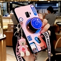 Personality Camera Silicone Lanyard Covers Wristband Back Shell Soft Cases For Samsung Galaxy S9 - Pink