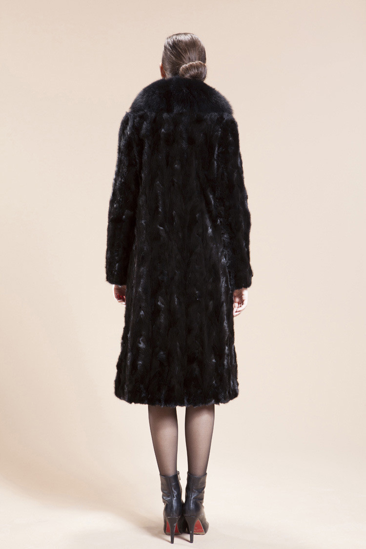 Big Wool Collar Cool Faux Mink Fur Overcoat Fashion Women Coat - Black